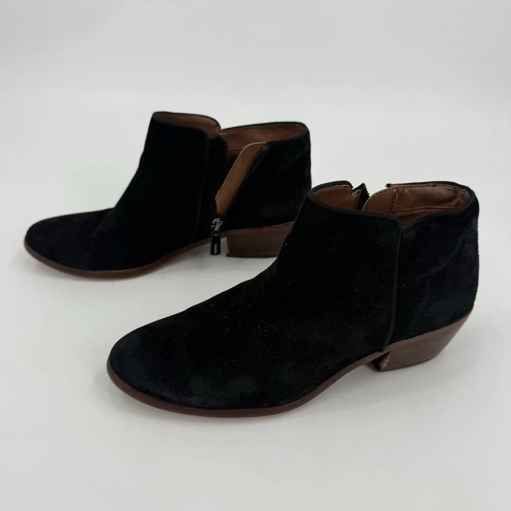 Sam Edelman Womens 7.5 Black Suede Leather Ankle Boots Side Zip Booties
